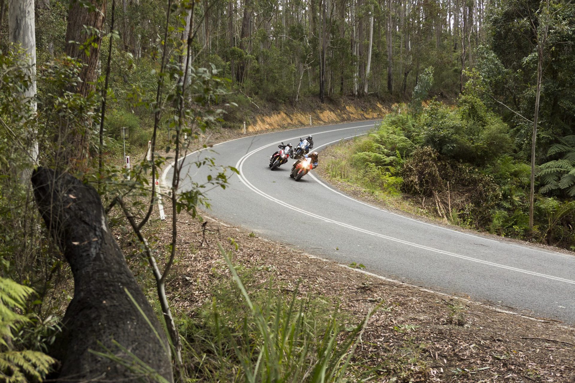 Three motorcyclists on Oxley Highway in Australia