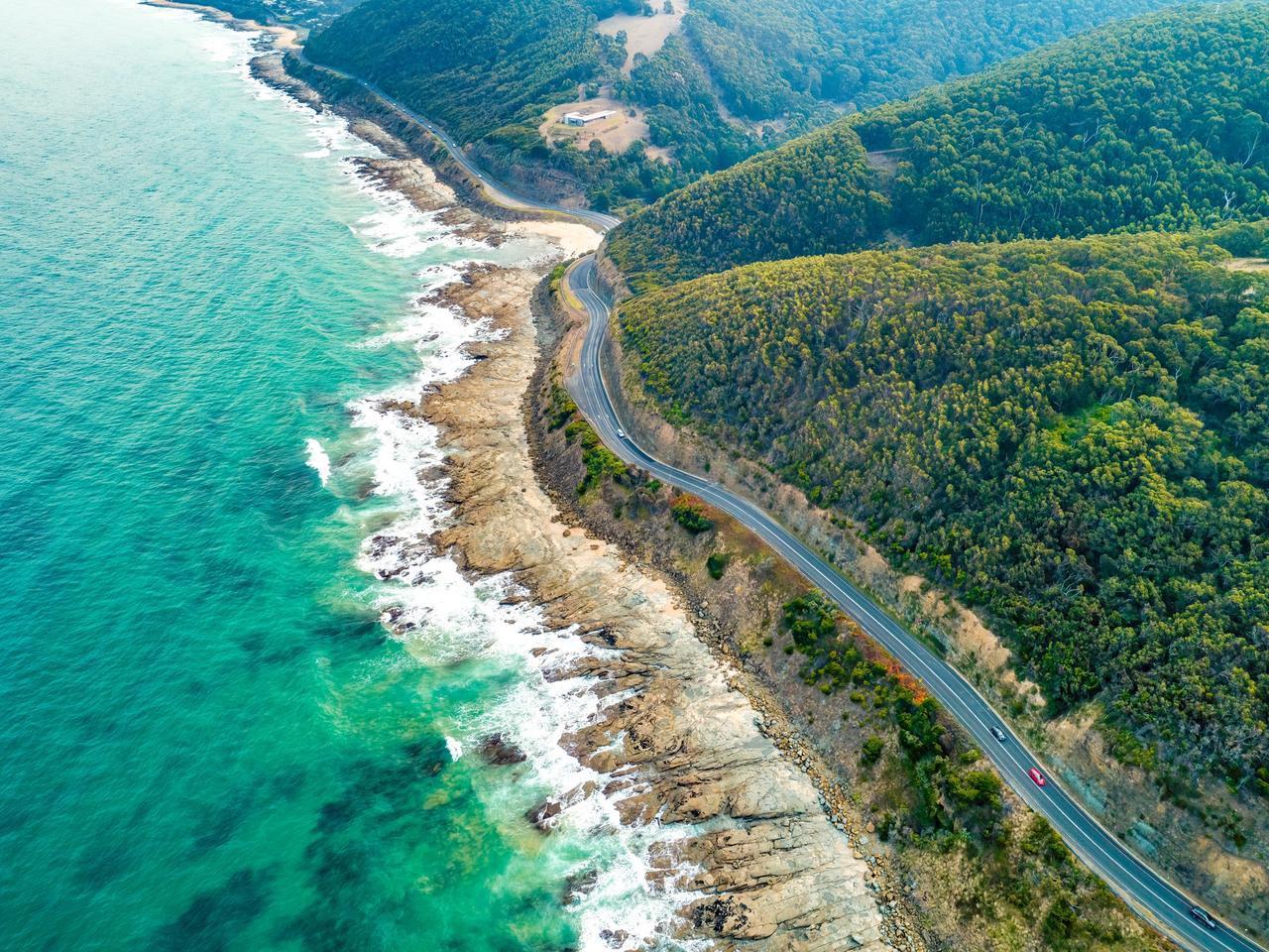 Aerial shot of Great Ocean Road in Australia
